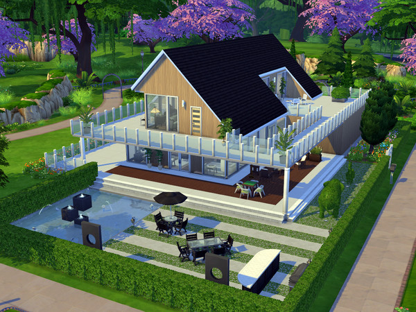 Sims 4 — Edge House by scrusher2 — Amazing modern house with a unique design. The house has two floors: The 1st floor has