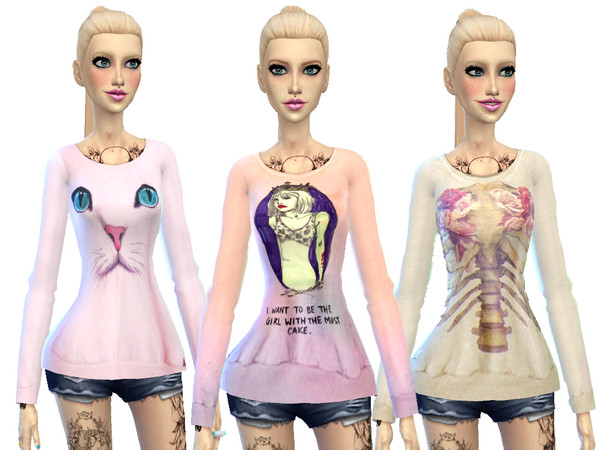 Sims 4 — Awesome Sweaters Set by french0vanilla — I made some sweater =) Pretty Cat sweater Girl sweater and Skeelington