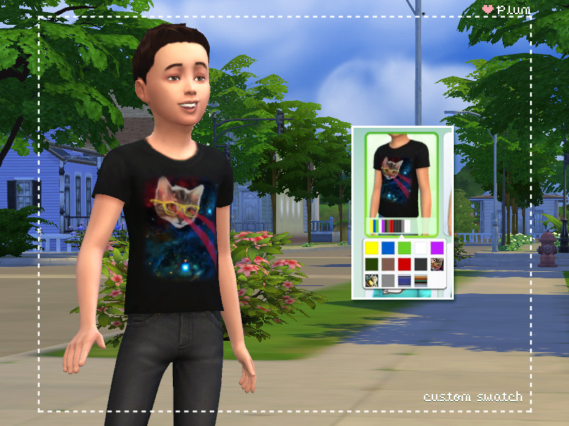 Sims 4 We Are Cat People: Kids' Laser Space Cat T-shirt by plumsmellsbad2