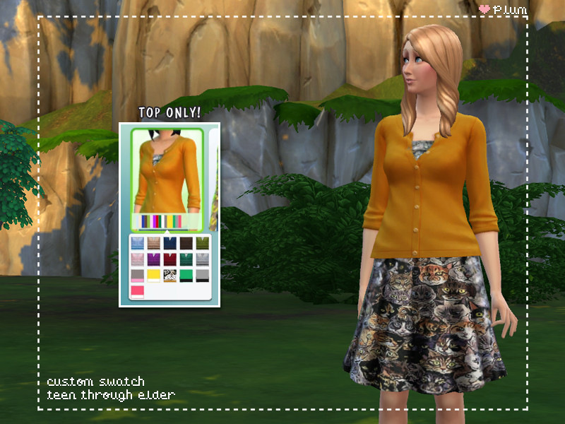 Sims 4 We Are Cat People: Cat Print Party Top with Cardigan by plumsmellsbad2
