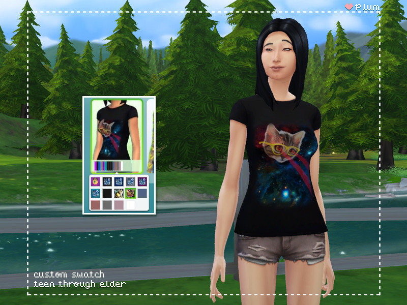 Sims 4 We Are Cat People: Women's Laser Space Cat T-shirt by plumsmellsbad2