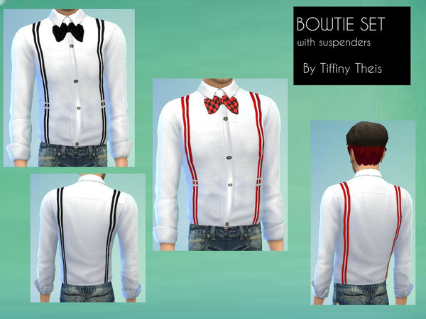 Sims 4 — 2 DRESS SHIRTS WITH BOWTIES by tiffybee2 — A set of 2 dress shirts with bowties and suspenders!