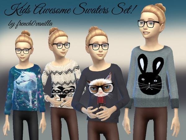 Sims 4 — KIDS Awesome Sweaters Set by french0vanilla — I made awesome child sweaters set with bunny, unicorn, panda and