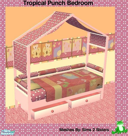 Sims 2 — Tropical Punch Bed by frogger1617 — Tropical Punch Bedroom in shades of Pink, Orange, Yellow, Green, and various