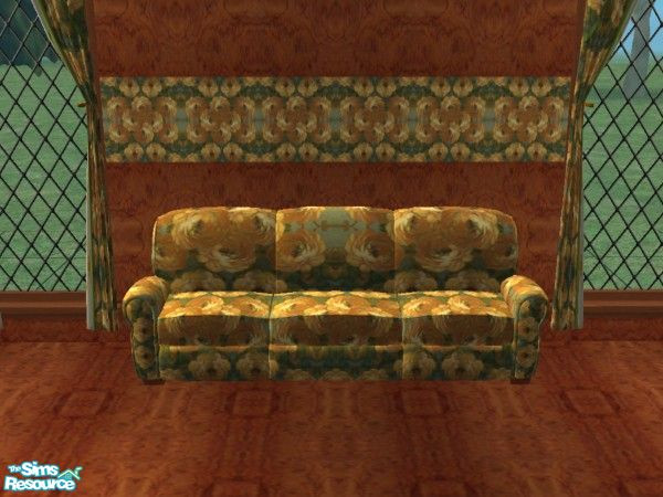 Sims 2 — Granny's Study - Chair by Riverwillows — Lovely yellow rose chintz chair set. Sofa is shown, but file will