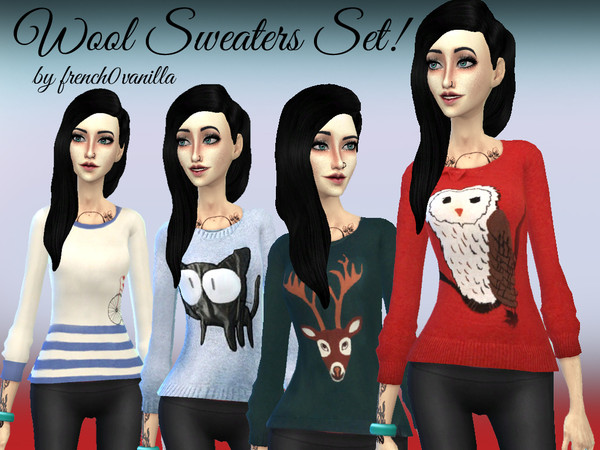 Sims 4 — Wool Sweaters Set by french0vanilla — I made new recolors. Cute Wool Sweaters set with design of an bycicle,