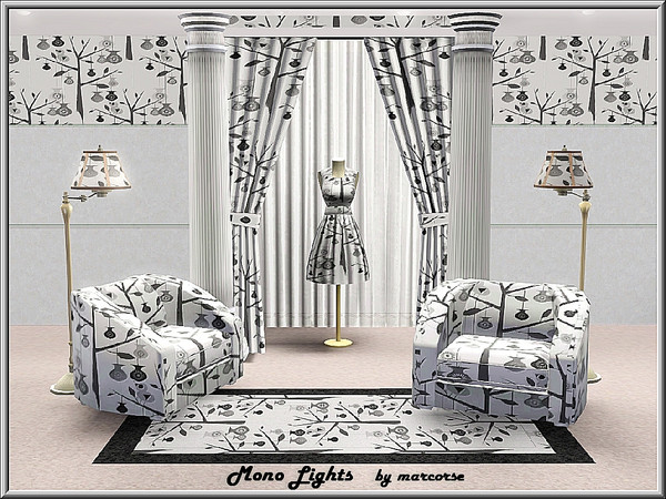 Sims 3 — Mono Lights_marcorse by marcorse — Abstract pattern: monochrome abstract design: tree with xmas lights.
