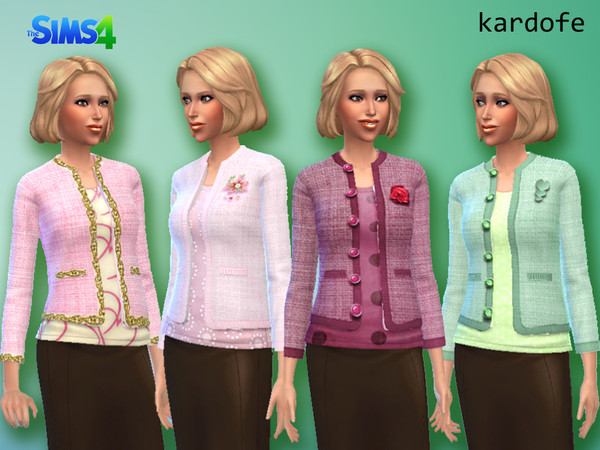 Sims 4 — kardofe_JacketTweedClassic_recolor by kardofe — Elegant Chanel type jacket, with different motifs ornament