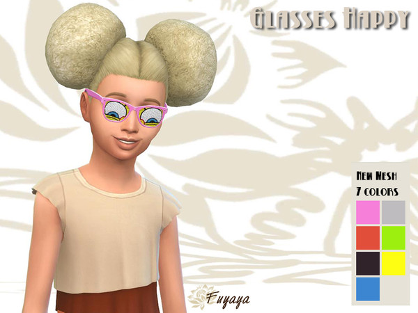 Sims 4 — Glasses Nunette Happy by Fuyaya — New mesh of glasses. The design is from the brand Nunette and here you have