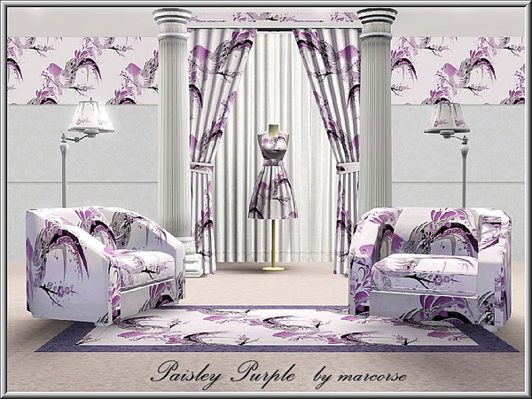 Sims 3 — Paisley Purple_marcorse by marcorse — Fabric pattern: paisley bird design in shades of purple.