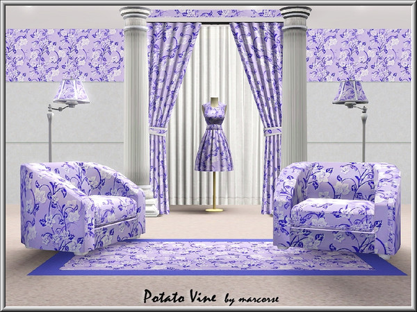 Sims 3 — Potato Vine_marcorse by marcorse — Fabric pattern: blue and white potato vine floral