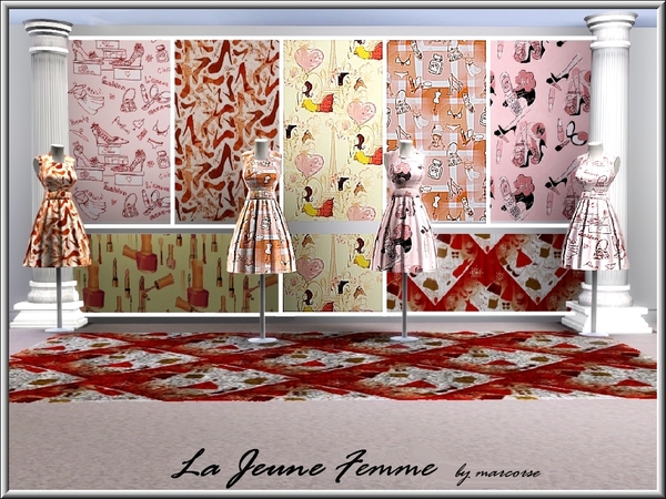 Sims 3 — La Jeune Femme_marcorse.. by marcorse — Seven [7] Themed patterns for a teen's bedroom or young woman's boudoir.