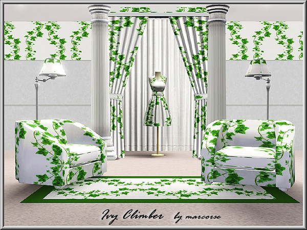 Sims 3 — Ivy Climber_marcorse by marcorse — themed pattern: green ivy in a curved climbing design on white