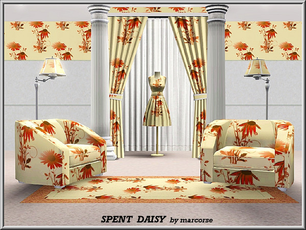 Sims 3 — Spent Daisies_marcorse by marcorse — Fabric pattern: over-blown field daisies in red, brown and yellow