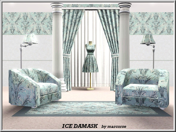 Sims 3 — Ice Damask_marcorse by marcorse — Abstract pattern: ice blue leaf damask
