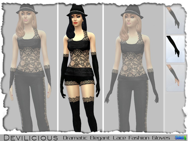 Sims 4 — Dramatic Elegant Lace Gloves. by Devilicious — Black elegant lace gloves with a dramatic look for females This