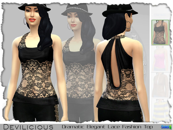 Sims 4 — Dramatic Elegant Lace Top by Devilicious — Black elegant lace top with a dramatic look for females This is a