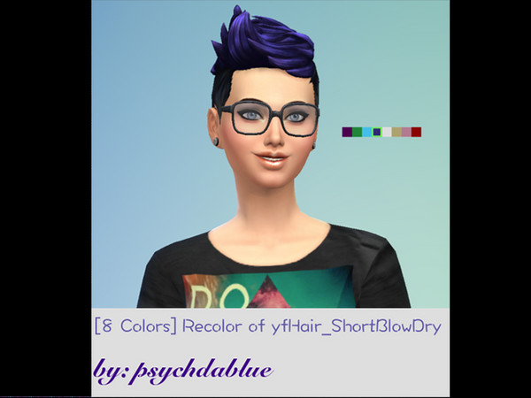 Sims 4 — 8 Colorful Recolors of Short Blow Dry Hair by psychdablue — -Recolor of yfHair_ShortBlowDry. -Sits as a
