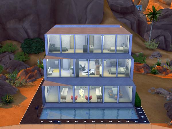 Sims 4 — Casa Paraty 2 by scrusher2 — Three concrete boxes, three modern prisms, large glass Windows that let you see the