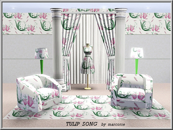 Sims 3 — Tulip Song_marcorse by marcorse — Themed pattern: tulip flowers, leaves and musical notes in a pretty Spring