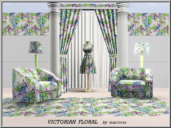 Sims 3 — Victorian Floral_marcorse by marcorse — Fabric pattern delicate Victorian floral wallpaper design