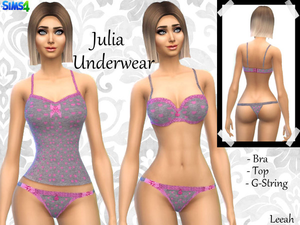 Sims 4 — Julia Underwear by Leeah — A set of underwear , it contains: - 1 Bra 2 colors New Mesh - 1 Top 2 colors