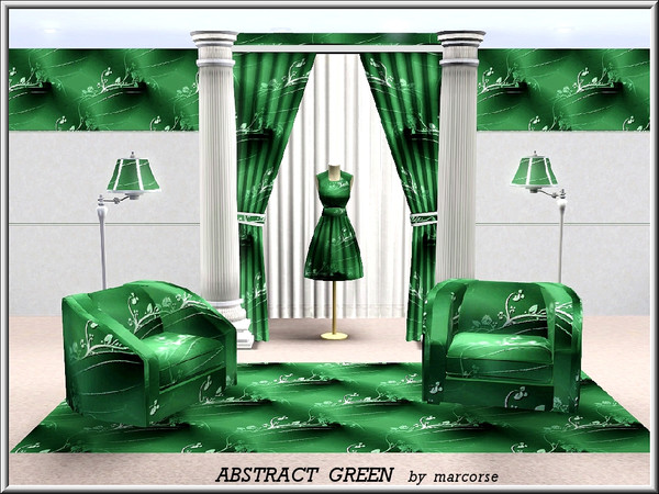 Sims 3 — Abstract Green_marcorse by marcorse — Abstract pattern: floral design in green, black and white