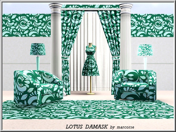 Sims 3 — Lotus Damask_marcorse by marcorse — Fabric pattern: stylised lotus flowers in a damask design.