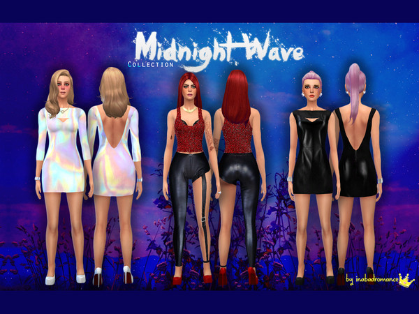 Sims 4 — Midnight Wave - Clothing Collection by inabadromance — This set features 1 hollographic dress, 1 shimmery red