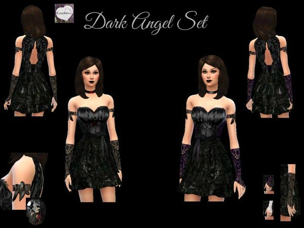 The Sims Resource - Dark Angel Set - Dress and Lace Gloves