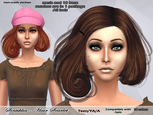 Sims 4 — Sintiklia - Hair Scarlet by SintikliaSims — For T/YA/A female sims Also compatible with hats All LODs included