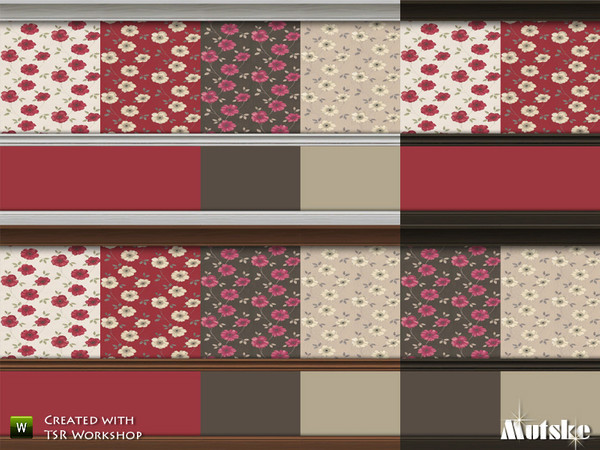 Sims 4 — Floral Wallpaper by Mutske — Floral Wallpaper with 12 variation to mix and match. Not for use with a sims