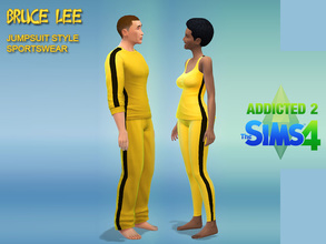 Sims 4 — Bruce Lee jumpsuit style sportswear by Nightflier — Pants and Shirt for male. Tank top and leggins for female.