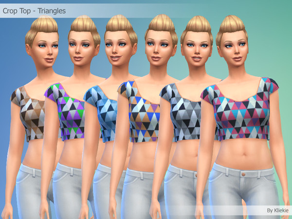 Sims 4 — Crop Top - Triangles by kliekie — Crop top with a lowered neck, comes in 6 colors. When desired I can make more
