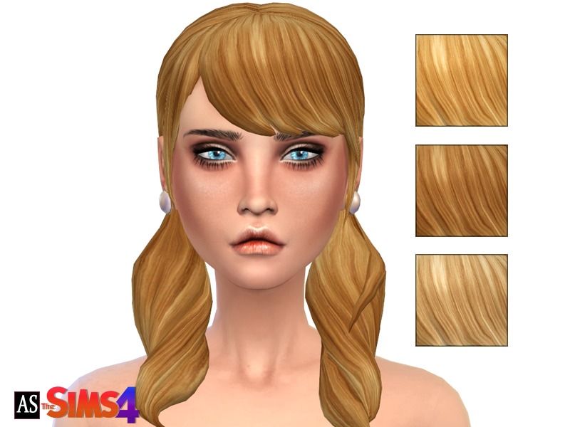 The Sims Resource - Dark Golden Blonde - Pigtails Long Wavy Bangs