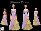 Sims 4 — Princess Dresses by Cocobuzz — Princess dresses in two styles. Layers of pastel pink and gold satin embellished