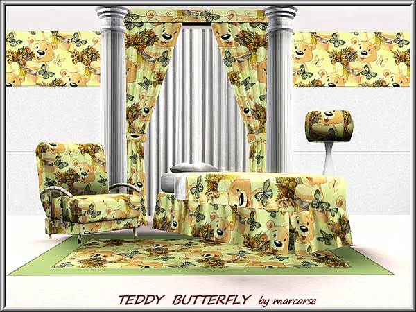 Sims 3 — Teddy Butterfly_marcorse by marcorse — Themed pattern: happy teddy bear with flowers and butterflies