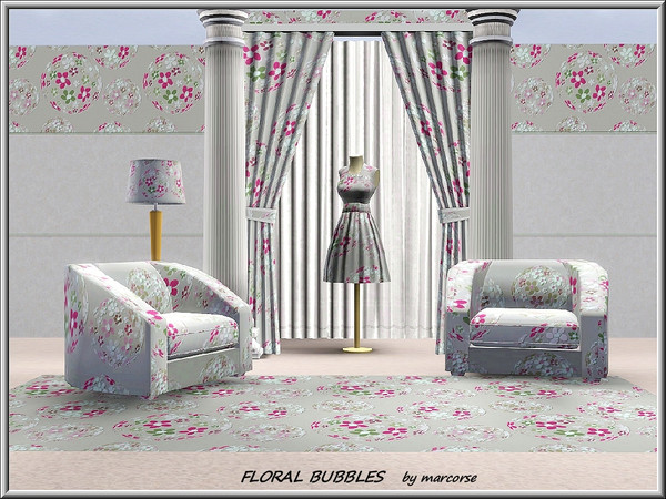 Sims 3 — Floral Bubbles_marcorse by marcorse — Abstract pattern: floating bubbles filled with small pink flowers.
