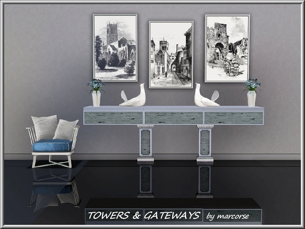 Sims 3 — Towers and Gateways_marcorse by marcorse — Pen and ink drawings of medieval towers and gateways. Three paintings