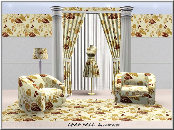 Sims 3 — Leaf Fall_marcorse by marcorse — Themed pattern: scattered Autumn leaf design, browns on cream
