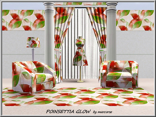 Sims 3 — Poinsettia Glow_marcorse by marcorse — Themed pattern: Christmas design of red and green poinsettia, with