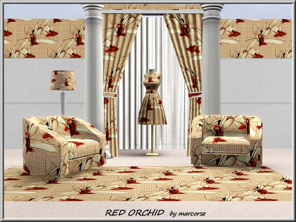 Sims 3 — Red Orchid_marcorse by marcorse — Themed pattern: red/brown orchids in a diagonal design
