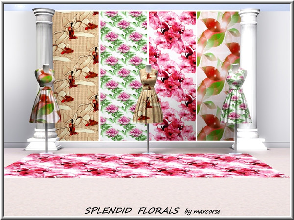 Sims 3 — Splendid Florals_marcorse by marcorse — Set of four splendid floral patterns. Cherryblossom and Pink Peony are