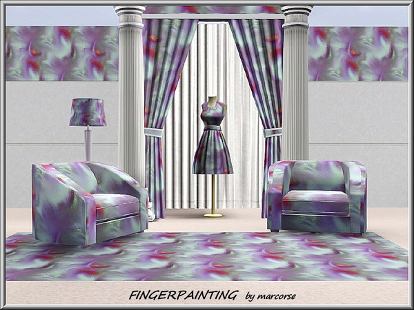 Sims 3 — Fingerpainting_marcorse by marcorse — Abstract pattern: red, purple and aqua daubed fingerpainting.
