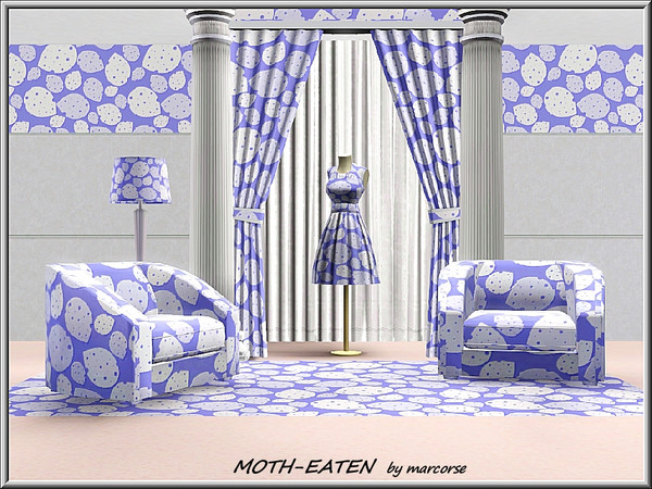 Sims 3 — Motheaten_marcorse by marcorse — Abstract pattern: leaf shapes - with a motheaten look - in blue and white on