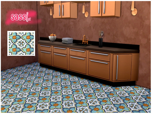 Sims 4 — Italian Floor Flower by sassitsr — Italian ceramic floor tiles , hand-painted , recommended for the kitchen or