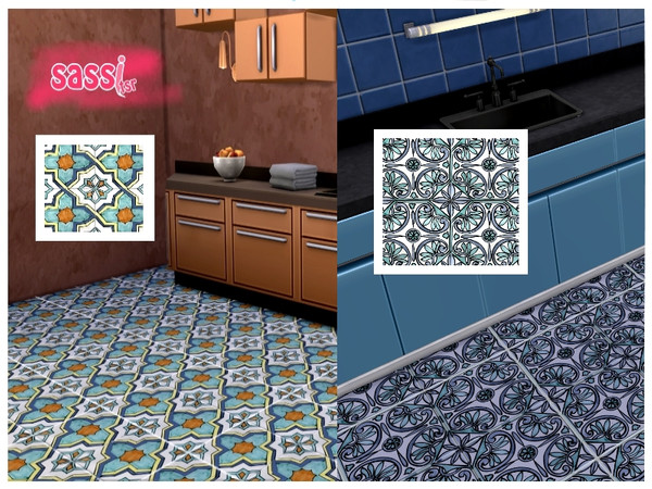 Sims 4 — Tile floor Italian style by sassitsr — Italian ceramic floor tiles , floral design , hand-painted , recommended