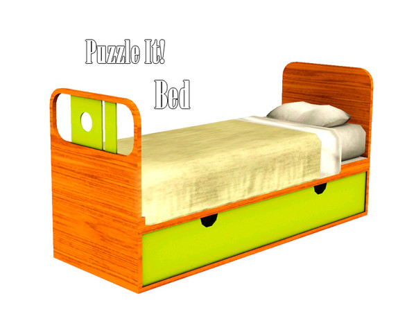 Sims 3 — Single Bed PuzzleIt by Kiolometro — Objects for kids' room. Gather set itself. There are funny green-yellow tone