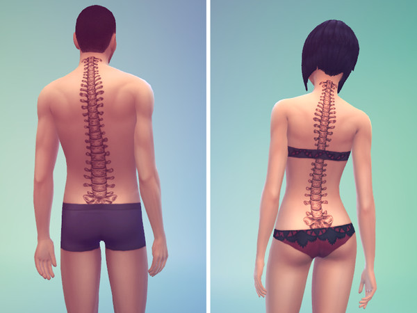 Sims 4 — Spine Tattoo 2 by NouchKa — There is a male and female version. This is not a recolor so you can put any other
