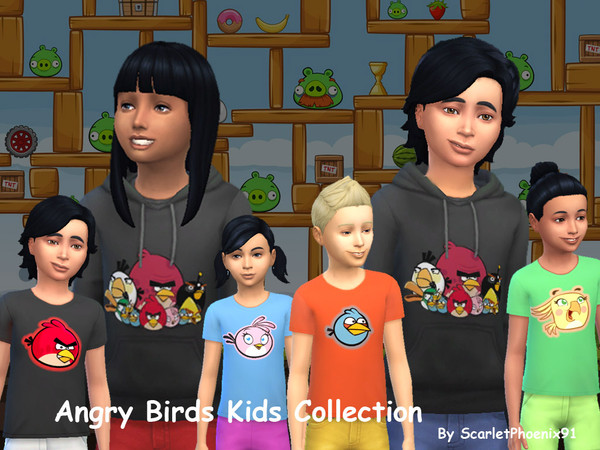 Sims 4 — Angry Birds Kids Collection by scarletphoenix91 — 4 Universal Children's Tee-Shirts AND an adorable hoodie